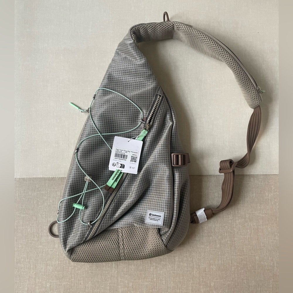 lululemon athletica Taupe Sling Backpack with Mint Accents